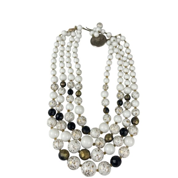 Vintage West Germany Multi-Strand Beaded Necklace With Faux Pearls & Speckled Be - Picture 4 of 7